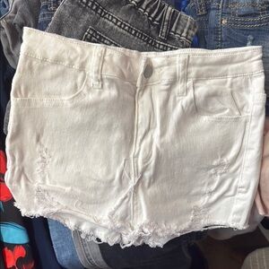 SHEIN White Jean Shorts with Distressed Hem